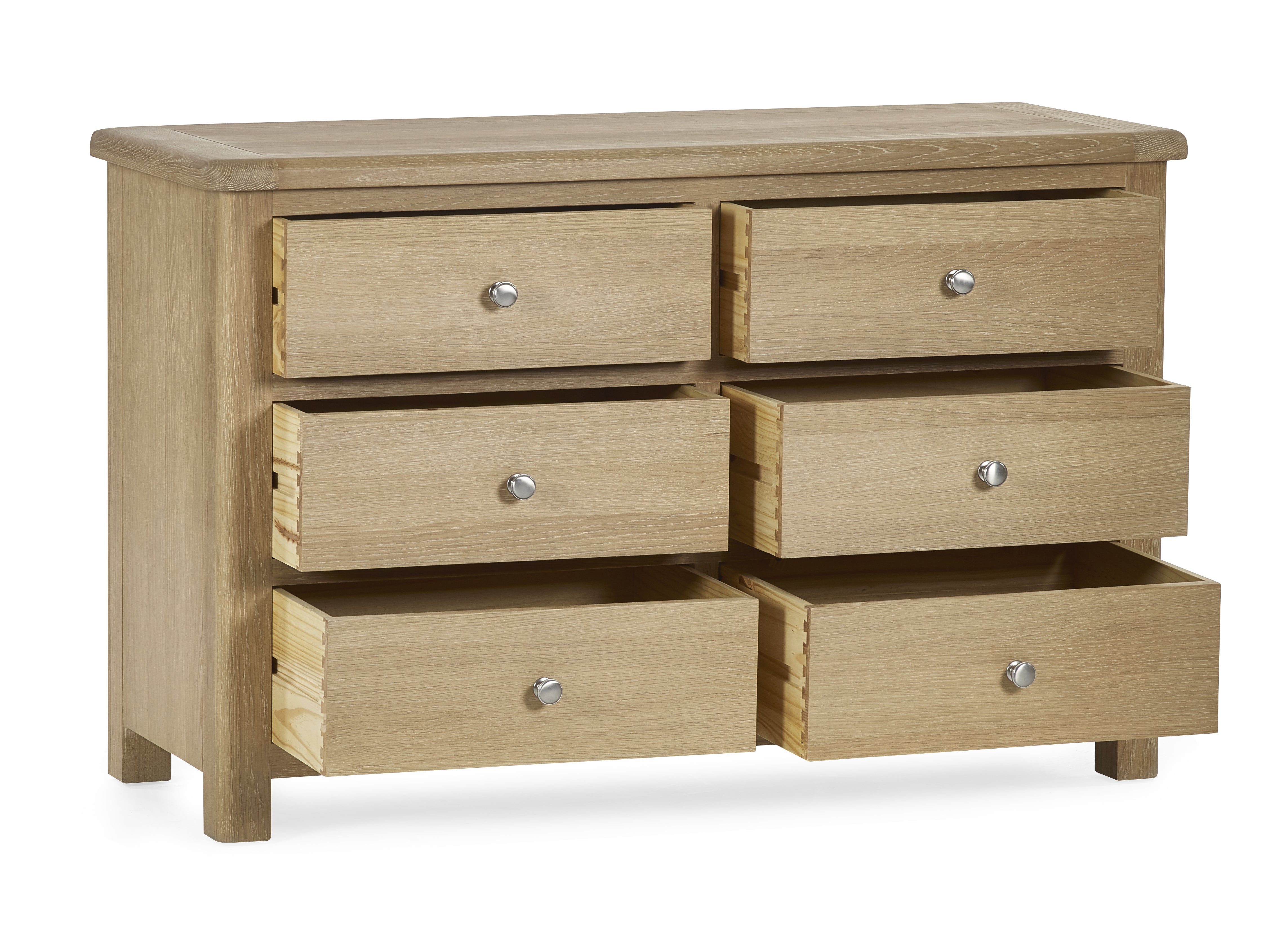 Cayden Limed Oak Wood Chest of Drawers | 6 Drawers